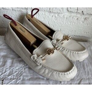 Coach Loafers Women 8 Crosby Driver Turnlock Off White Pebble Leather Flat Shoes